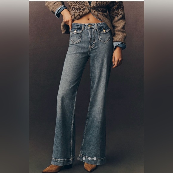 Pilcro Denim - Pilcro Anthropologie Pocket High Rise Flare Blue Women's Jeans